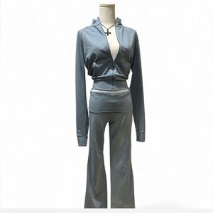 [Skims| Baby Blue Tracksuit Zip Up Fitted Hoodie (L) Fold Over Pants (S) Long